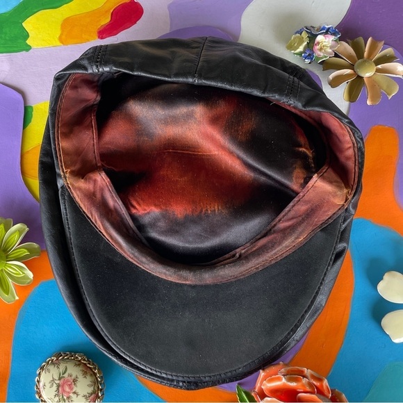 Vintage 60s Leather Newsboy Cap Biker Betty Boop Style Genuine Leather Large - Picture 6 of 8